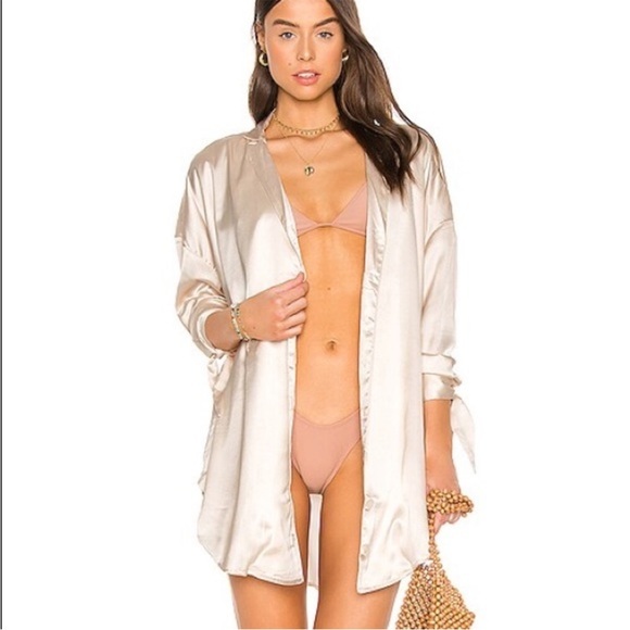 Beach Riot Allie Dress in Ivory Size Small shirt Dress Coverup Champagne Satin